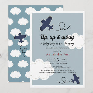 Invitation Baby shower pour garçon bleu de l'avion vers le ha