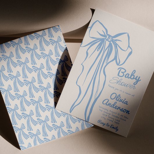 Invitation Baby shower pour garçon bleu Dusty dessiné à la ma