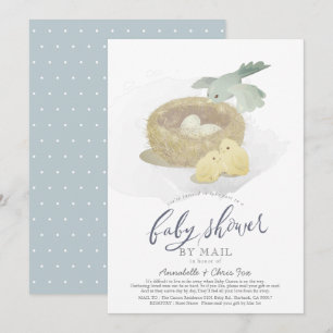 Invitation Baby shower pour garçon bleu nid par courrier