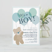 Invitation Baby shower pour garçon bleu Teddy Bear par courri (Debout devant)