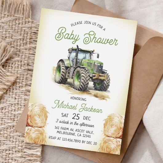 Invitation Baby shower pour garçon de tracteur