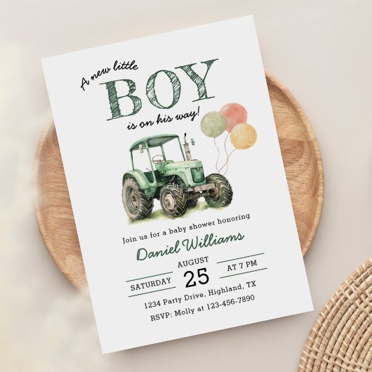 Invitation Baby shower pour garçon de tracteur