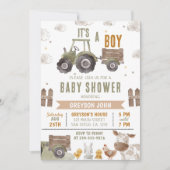 Invitation Baby shower pour garçon de tracteur agricole (Devant)