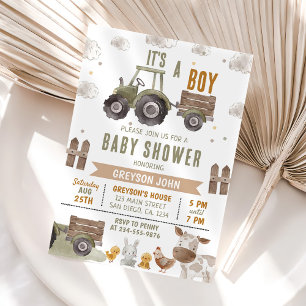 Invitation Baby shower pour garçon de tracteur agricole
