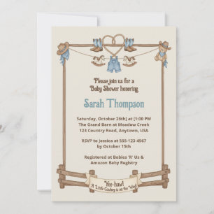 Invitation Baby shower pour garçon en cow-boy rustique