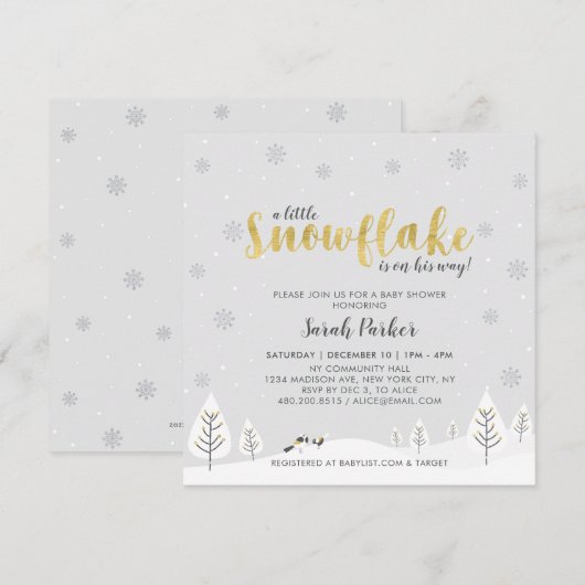 Invitation Baby shower pour garçon Silver & Gold Winter Wonde (Devant / Derrière)