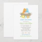 Invitation Baby Shower pour Garçon sur le Thème des Oiseaux N (Devant / Derrière)