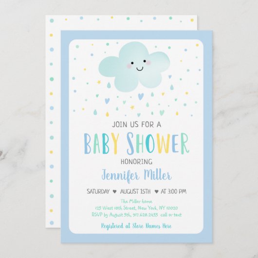 Invitation Baby shower pour garçons Cloud (Devant / Derrière)