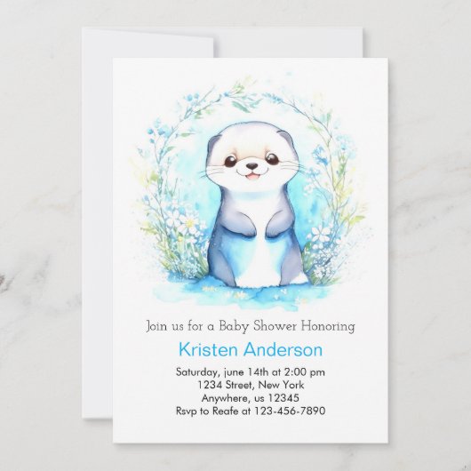 Invitation Baby shower pour garçons d'aquarelle Oasis Otterly (Devant)