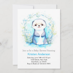 Invitation Baby shower pour garçons d'aquarelle Oasis Otterly