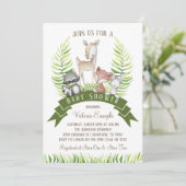 Invitation Baby shower pour garçons de bois d'animaux verts (Debout devant)