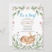 Invitation Baby shower pour garçons de bois de cerf de fleurs (Devant)