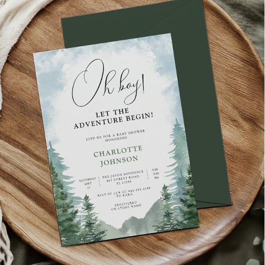 Invitation Baby shower pour garçons de forêt d'aventure