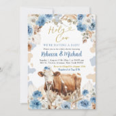 Invitation Baby shower pour garçons de la ferme Blue Boho Cow (Devant)