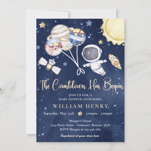 Invitation Baby shower pour garçons de l'espace extra-atmosph (Devant)