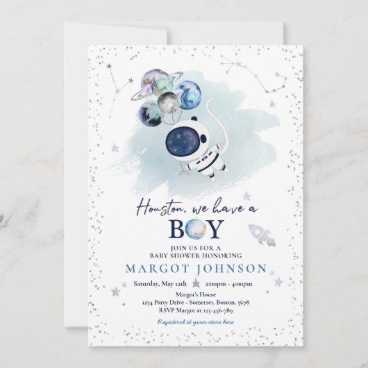 Invitation Baby shower pour garçons de l'espace extra-atmosph (Devant)