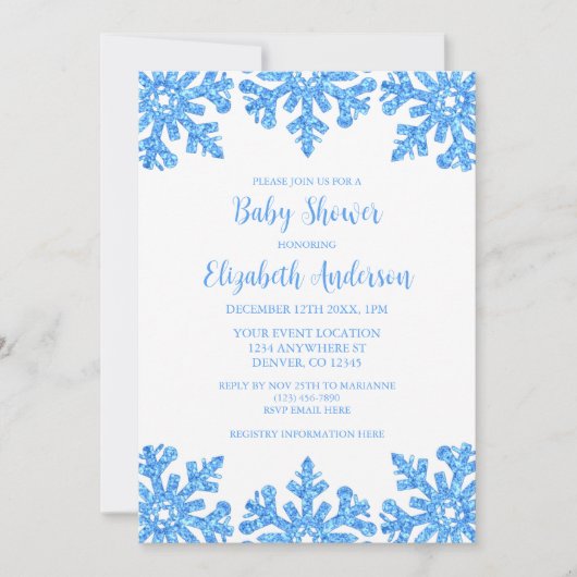 Invitation Baby shower pour garçons d'hiver Blue Snowflake (Devant)