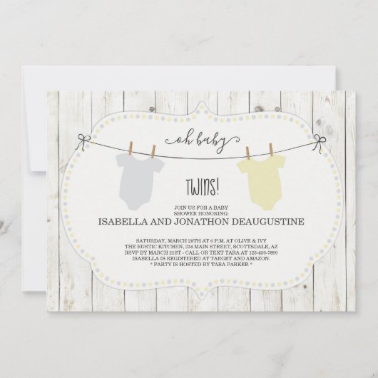 Invitation baby shower pour jumeaux - Neutre sur l (Devant)