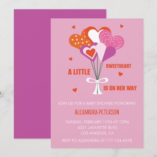 Invitation Baby shower pour la Saint-Valentin Bouquet de cœur (Devant / Derrière)