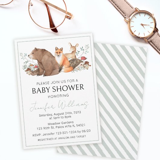 Invitation baby shower pour les animaux forestiers