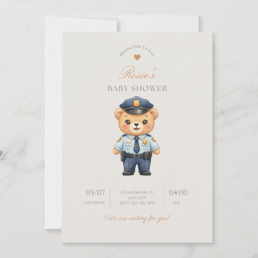 Invitation baby shower pour les familles de polici (Devant)