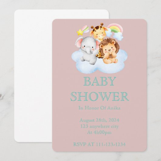 INVITATION baby shower POUR LES FILLES (Devant / Derrière)