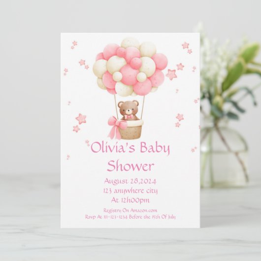 INVITATION baby shower POUR LES FILLES EN ROSE (Debout devant)