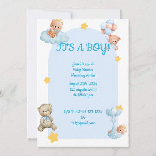 INVITATION baby shower pour les garçons (Devant)