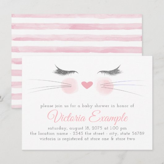 Invitation Baby Shower pour un adorable petit chaton (Devant / Derrière)