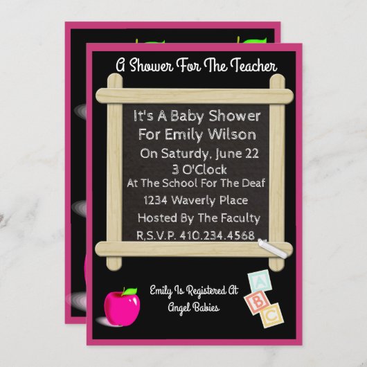 Invitation baby shower pour un enseignant avec des (Devant / Derrière)