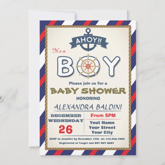 Invitation baby shower pour un garçon (Devant)