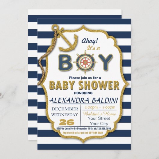 Invitation baby shower pour un garçon (Devant / Derrière)