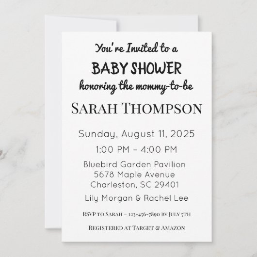 Invitation baby shower pour un garçon (Devant)