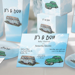 Invitation Baby shower pour un garçon, van et sedan