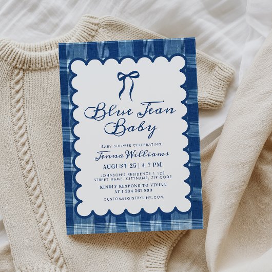 Invitation Baby Shower pour un Petit Garçon en Jean Bleu