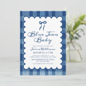 Invitation Baby Shower pour un Petit Garçon en Jean Bleu (Debout devant)