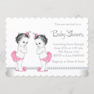 Invitation Baby Shower pour une Fille Jumelle Rose