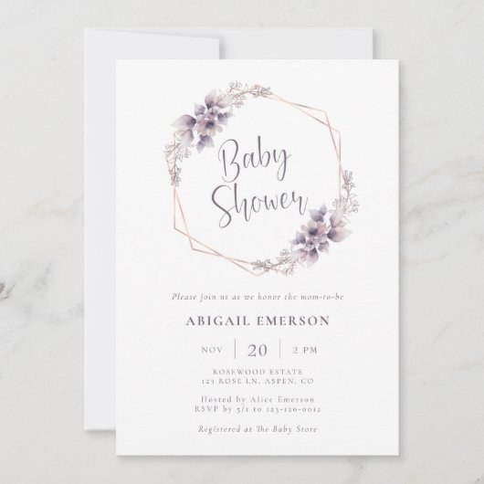 Invitation Baby shower pourpre (Devant)