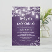 Invitation Baby shower pourpre bébé il fait froid dehors hive (Debout devant)
