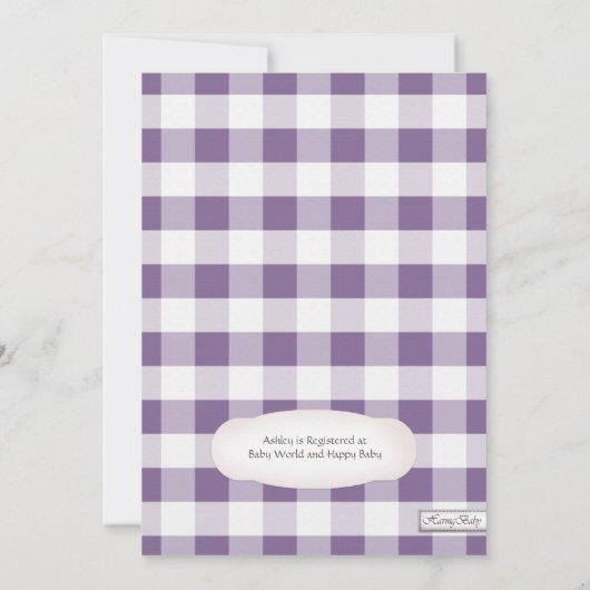 Invitation Baby shower pourpre de guingan de pot de maçon de (Dos)