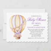 Invitation Baby shower pourpre de l'ours en peluche du ballon (Devant)