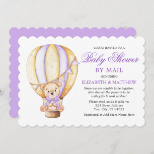 Invitation Baby shower pourpre de l'ours en peluche du ballon