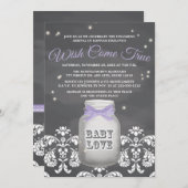 Invitation Baby shower pourpre de pot de maçon de luciole de (Devant / Derrière)