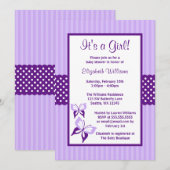 Invitation Baby shower pourpre de rayures et de points de (Devant / Derrière)