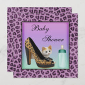 Invitation Baby shower pourpre de texture de fourrure de (Devant / Derrière)