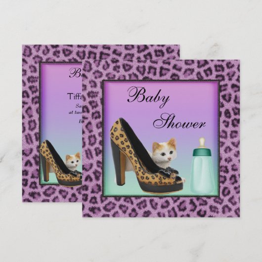 Invitation Baby shower pourpre de texture de fourrure de (Devant / Derrière)