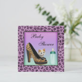 Invitation Baby shower pourpre de texture de fourrure de (Debout devant)