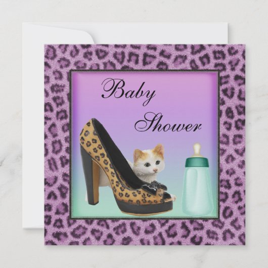 Invitation Baby shower pourpre de texture de fourrure de (Devant)