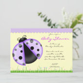 Invitation Baby shower pourpre doux MIGNON de Madame Bug (Debout devant)