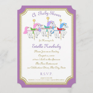 Invitation Baby shower pourpre du carrousel Horse
